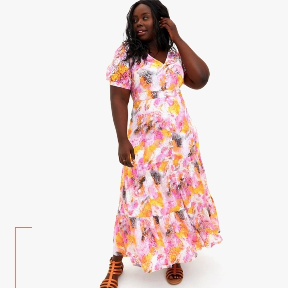 Torrid Multi Tie-Dye Lace Tiered Maxi Dress